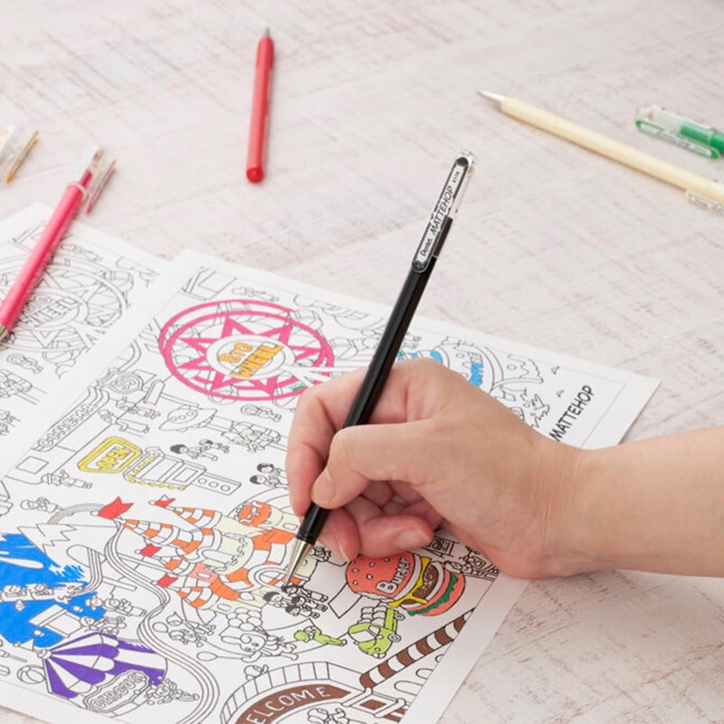 بنتل أسطوانة جل Pentel Arts Hybrid MATTEHOP، 1.0 مم، أسود مطفي، أحمر مطفي، أزرق مطفي، أخضر مطفي، عبوة من 4 أقلام (K110VBP4M) - Image 2